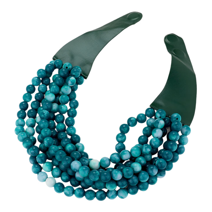 dark turquoise chunky acrylic beaded multi-strand necklace with magnetic clasp