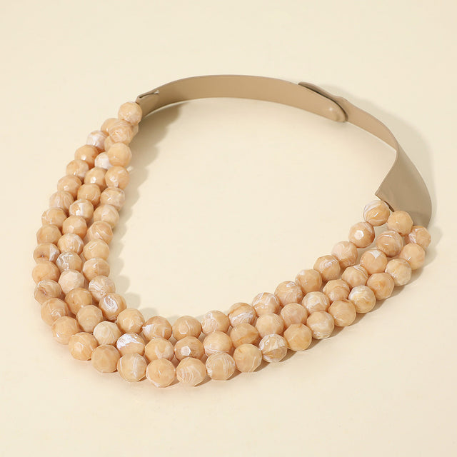 Madeline Love Beige Faceted Beaded Triple Layered Magnetic Collar Necklace - Necklaces