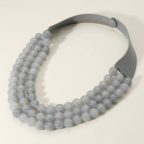 Chunky Acrylic Beaded Triple Layered Faux Leather Magnetic Necklace - Gray