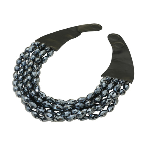 Women's Chunky Acrylic Teardrop Beaded Multi-Layer Faux Leather Statement Necklace - Hematite