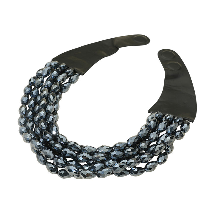 Hematite Chunky Acrylic Teardrop Beaded Multi-Layer Faux Leather Necklace