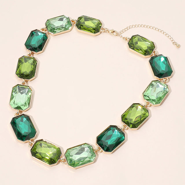Madeline Love Gold, Green Faceted Geometric Gem Link Statement Necklace