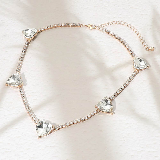 Madeline Love Clear Heart Stone Cluster Station Tennis Chain Necklace