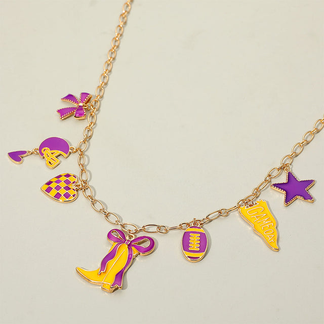 Madeline Love Gold, Purple , Yellow Game Day Football Theme Charm Station Necklace - Necklaces