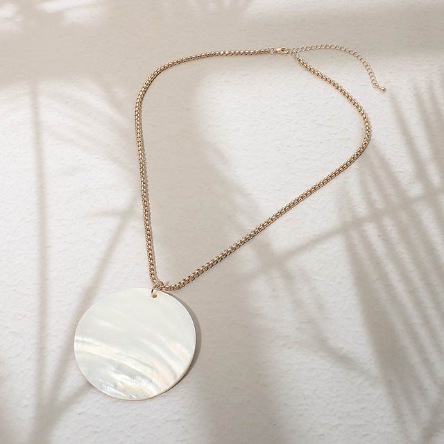 Madeline Love Gold, Mother of Pearl Mother of Pearl Round Shell Pendant Cord Necklace