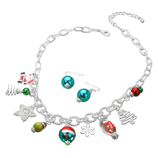 Multi Silver Holiday Charm Station Necklace