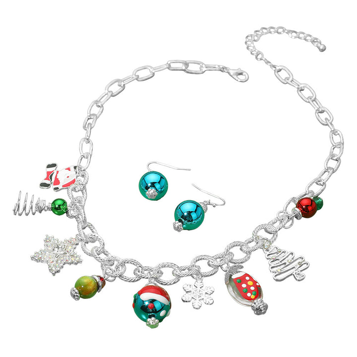 Multi Silver Holiday Charm Station Necklace
