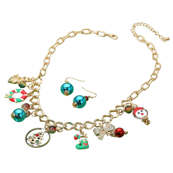 Gold Multi Christmas Charm Station Necklace