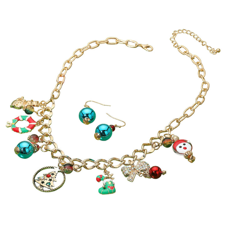 Gold Multi Christmas Charm Station Necklace
