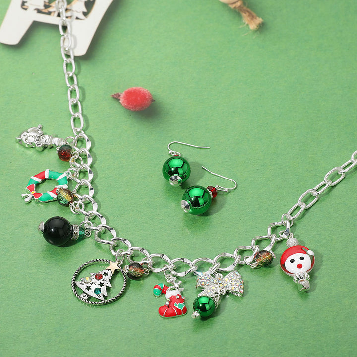 Multi Silver Christmas Charm Station Necklace