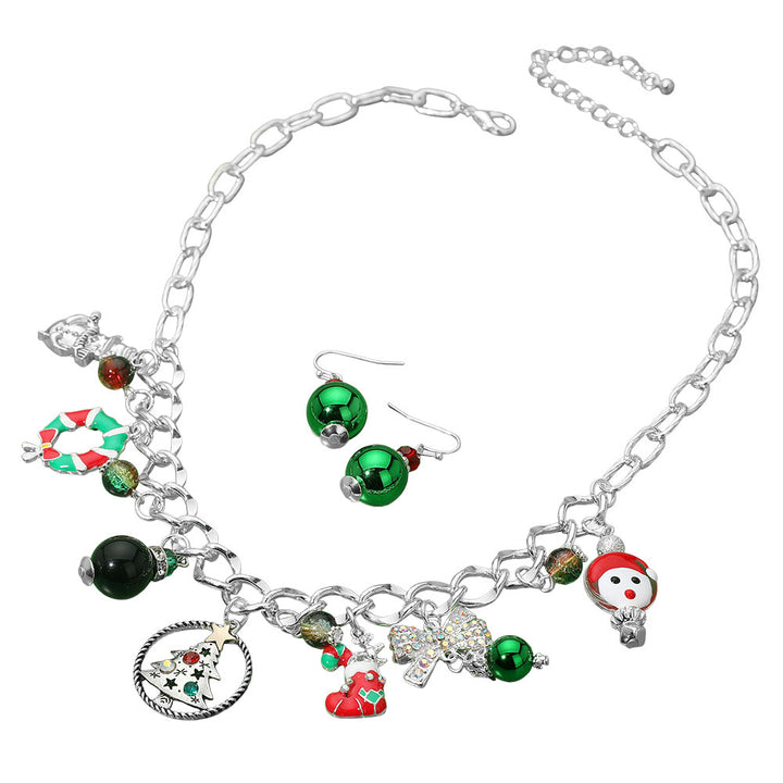 Multi Silver Christmas Charm Station Necklace