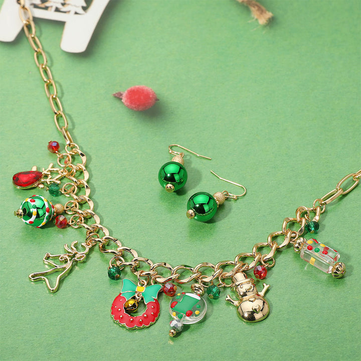 Gold Multi Christmas Charm Station Necklace
