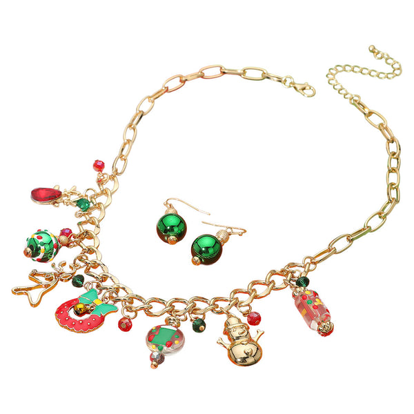 Gold Multi Christmas Charm Station Necklace