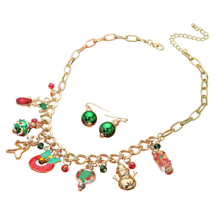 Gold Multi Christmas Charm Station Necklace