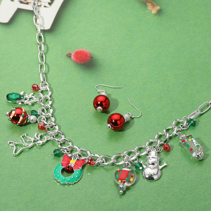 Multi Silver Christmas Charm Station Necklace