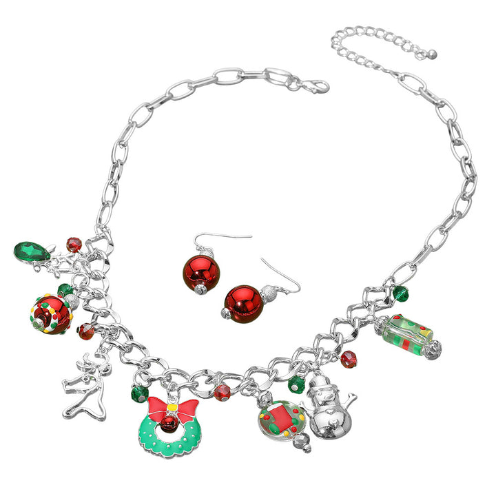 Multi Silver Christmas Charm Station Necklace