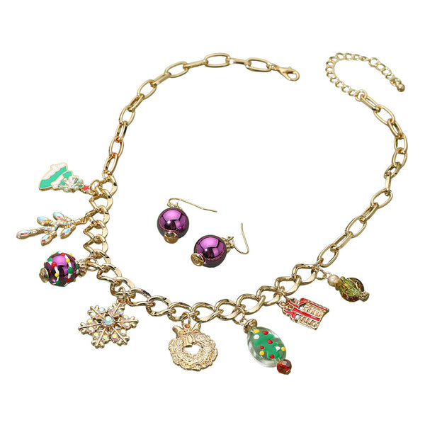 Gold Multi Holiday Charm Station Necklace