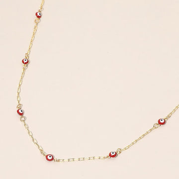Madeline Love Gold, Red Evil Eye Bead Station Chain Necklace - Necklaces