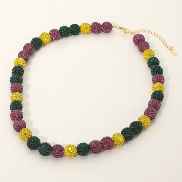 Madeline Love Multi, Purple Mardi Gras Shamballa Ball Beaded Necklace - Necklaces