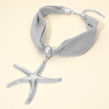 Madeline Love Rhodium Bold Brushed Metal Starfish Pendant Mesh Statement Necklace - Necklaces