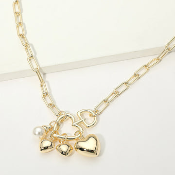 Madeline Love Gold 14K Gold Plated Heart Ring Pearl Charm Pendant Paperclip Chain Necklace - Necklaces
