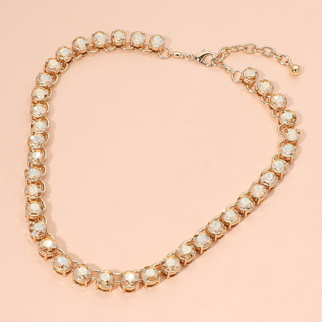 Madeline Love Champagne, Gold Faceted Round Gem Link Evening Necklace
