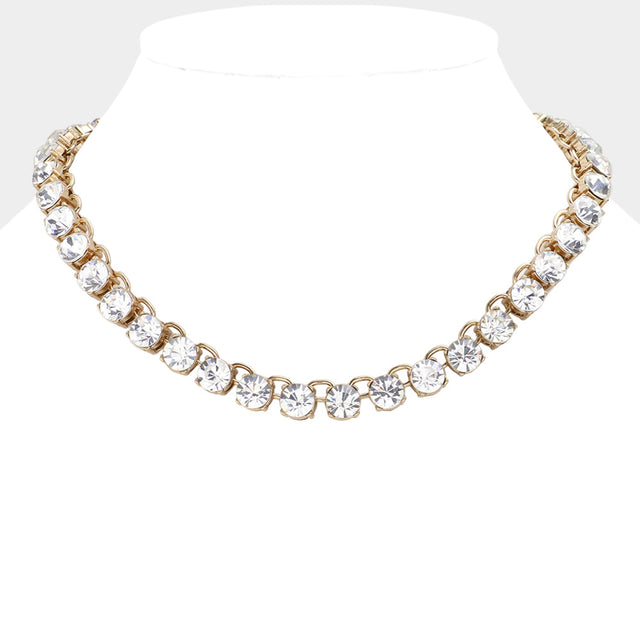 Madeline Love Clear, Gold Classic Round Stone Link Necklace