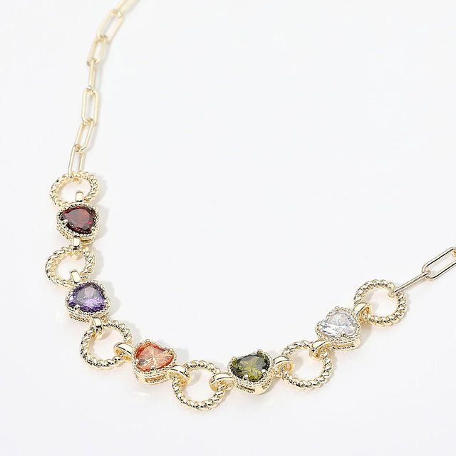 Madeline Love Gold, Multi 14K Gold Plated CZ Heart Link Paperclip Chain Necklace
