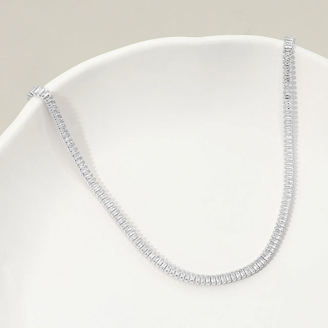 Madeline Love Clear, Silver 18K Gold Dipped Baguette Tennis Chain Necklace - Necklaces