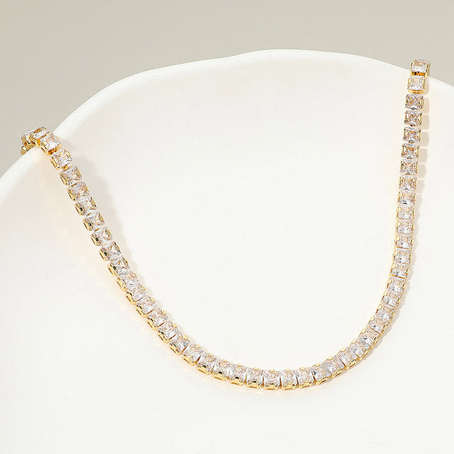 Madeline Love Clear, Gold 18K Gold Dipped Square Tennis Chain Necklace