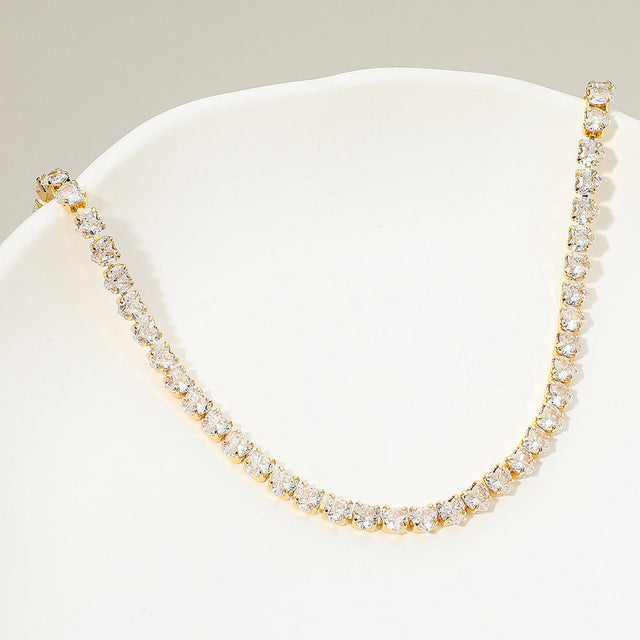 Madeline Love Clear, Gold 18K Gold Dipped Heart Tennis Chain Necklace
