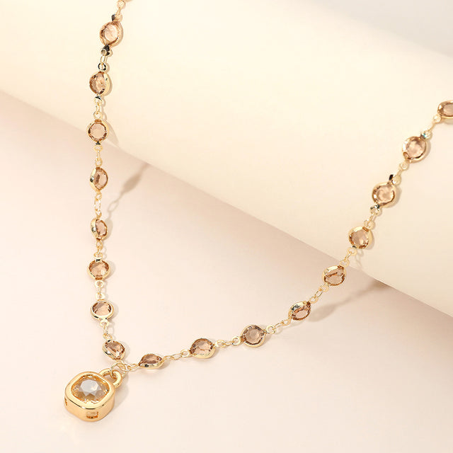 Madeline Love Gold, Lt Col Topaz Square Stone Pendant Accent Round Bezel Link Necklace