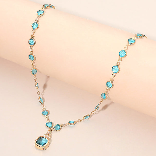 Madeline Love Gold, Turquoise Square Stone Pendant Accent Round Bezel Link Necklace