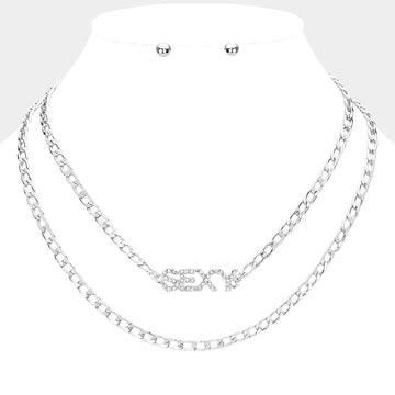 Madeline Love Rhodium 2PCS - SEXY Rhinestone Embellished Pendant Message Necklaces