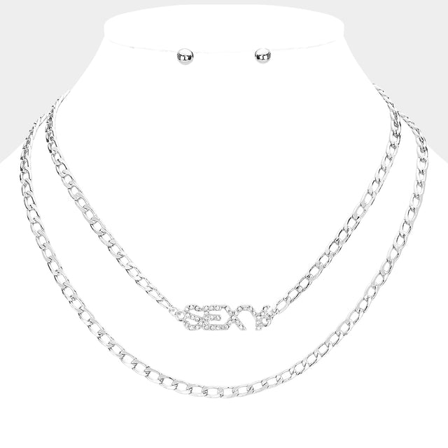Madeline Love Rhodium 2PCS - SEXY Rhinestone Embellished Pendant Message Necklaces