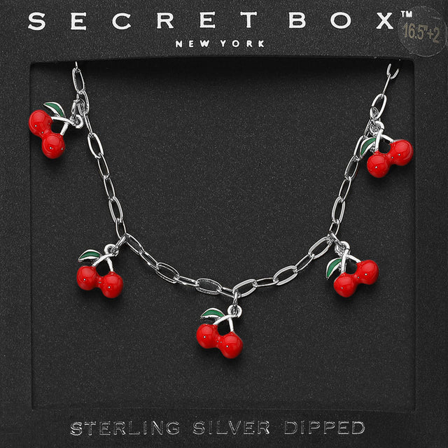 Madeline Love Silver SECRET BOX_Sterling Silver Dipped Cherry Charm Station Paperclip Chain Necklace - Necklaces
