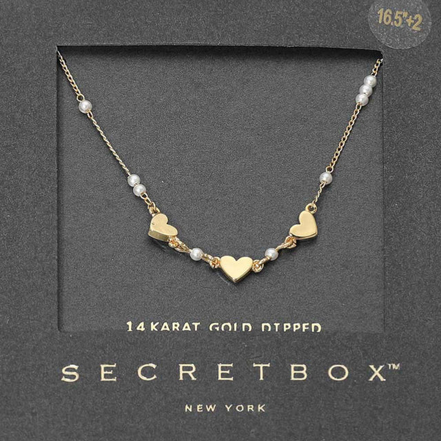 Madeline Love Gold SECRET BOX_14K Gold Dipped Heart Pearl Accent Necklace - Necklaces