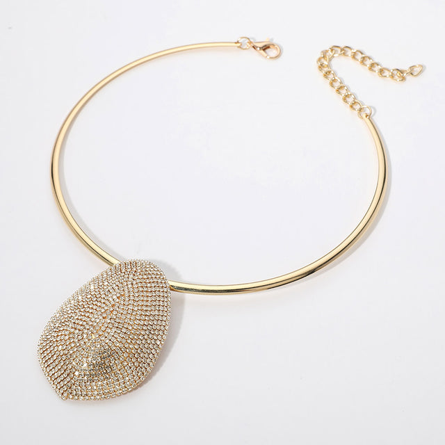 Madeline Love Clear, Gold Rhinestone Paved Abstract Oval Pendant Statement Necklace