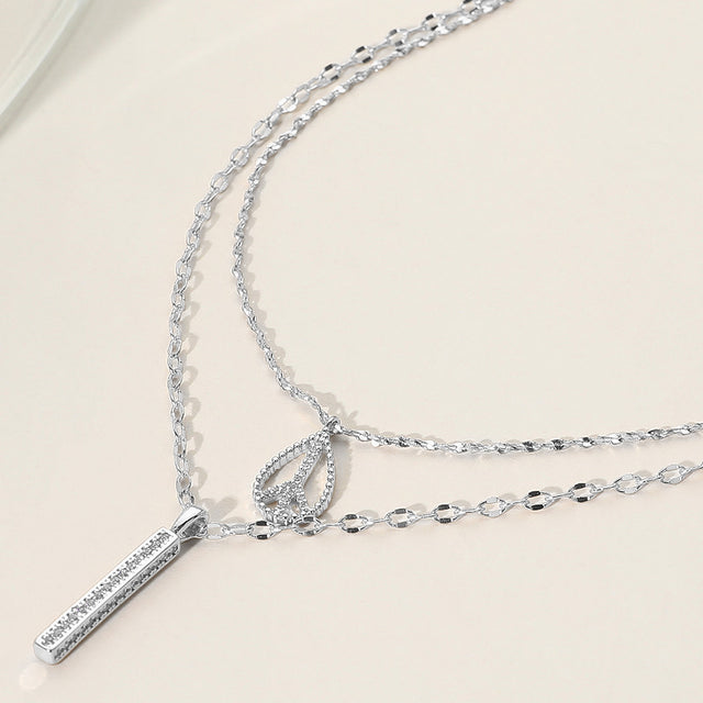 Madeline Love Rhodium Rhinestone Peace Sign Bar Pendant Double Layered Necklace
