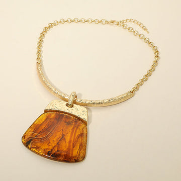 Madeline Love Gold, Tortoise Bold Geometric Plate Pendant Accent Statement Necklace - Earrings