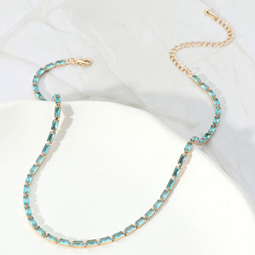 Madeline Love Blue Zircon, Gold Rectangle Stone Necklace - Necklaces