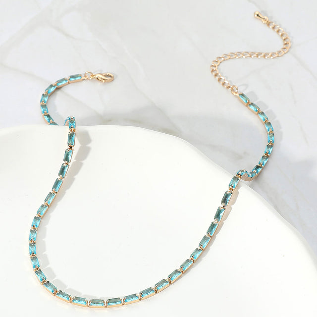 Madeline Love Blue Zircon, Gold Rectangle Stone Necklace - Necklaces