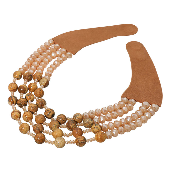 Brown Layered Natural Stone Faceted Beaded Magnetic Collar Necklace