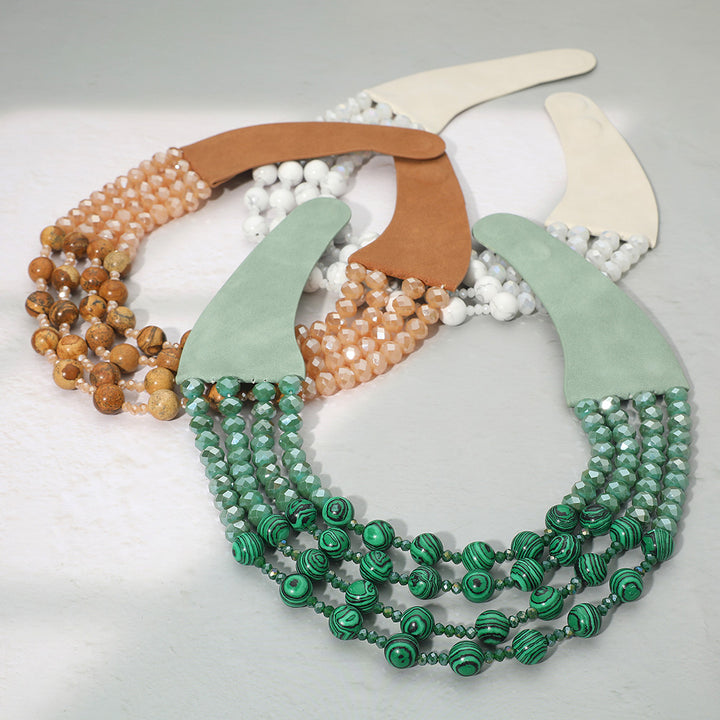 Brown Layered Natural Stone Faceted Beaded Magnetic Collar Necklace