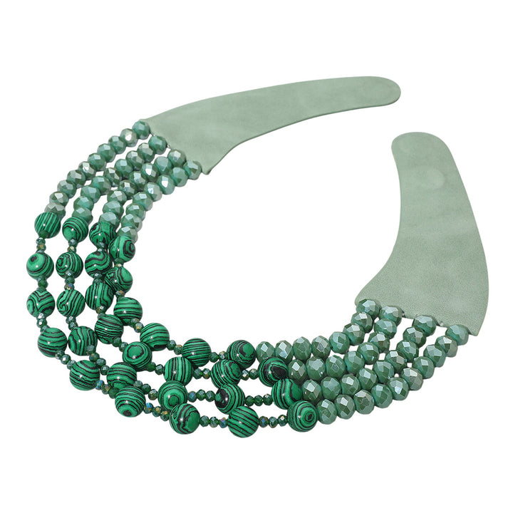 Green Layered Natural Stone Faceted Beaded Magnetic Collar Necklace