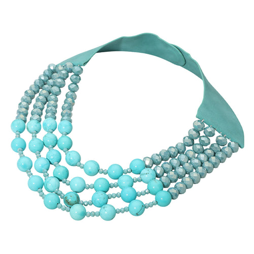 Layered Natural Stone Faceted Beaded Magnetic Collar Necklace - Turquoise