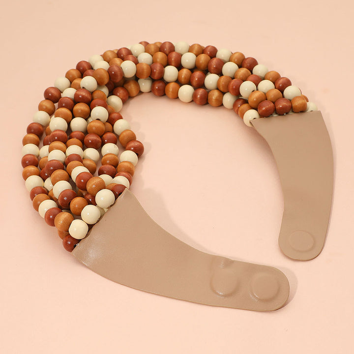 Light Multi Multilayer Wooden Beaded Magnetic Collar Necklace