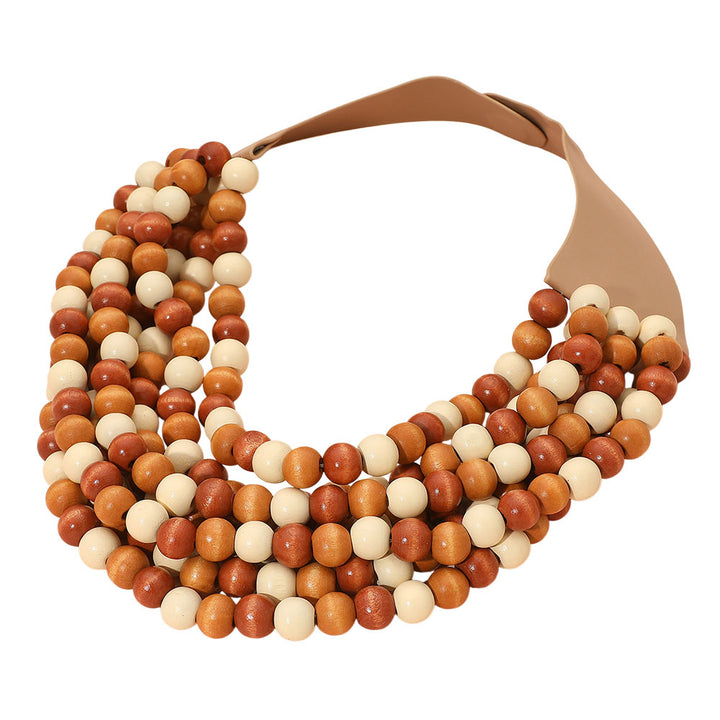 Light Multi Multilayer Wooden Beaded Magnetic Collar Necklace