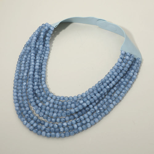 Marbled Ball Beaded Multi Layered Faux Leather Magnetic Necklace - Blue
