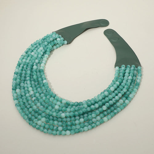 Marbled Ball Beaded Multi Layered Faux Leather Magnetic Necklace - Dark, Green